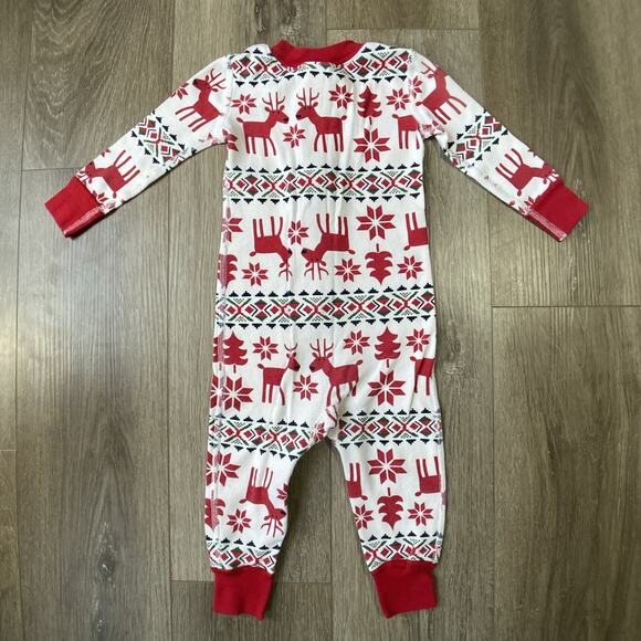 Hanna Andersson Pajamas Sz 18-24 mo White Red Zip Up Fair Isle Reindeer - Picture 2 of 6